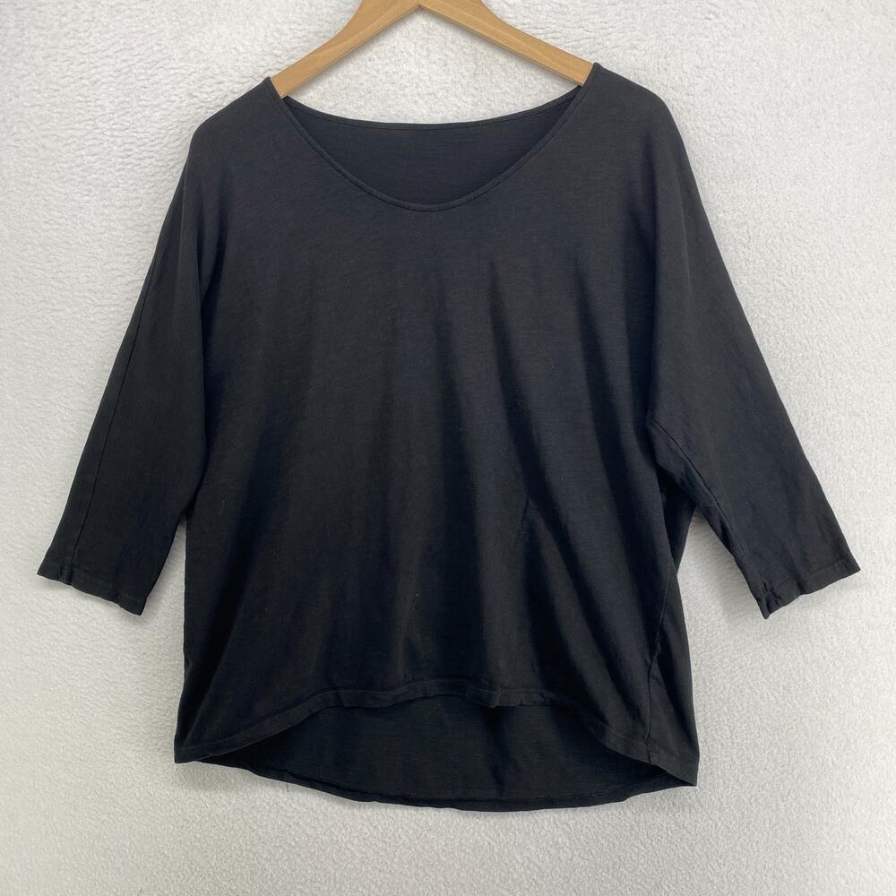 EILEEN FISHER Top M Slub Organic Cotton Jersey Scoop Neck Dolman Sleeve Black